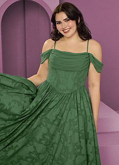 Barbie ♥ Azazie Bridesmaid Dresses Eucalyptus A-Line Off the Shoulder Floral Burnout Convertible Dress image9
