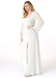 Azazie Leonia Bridesmaid Dresses White A-Line Long Sleeve Chiffon Dress image10