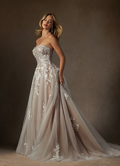 Azazie Keri Robes de mariée Robe Princesse en Dentelle Sans bretelles Blanc Diamant Caramel image7