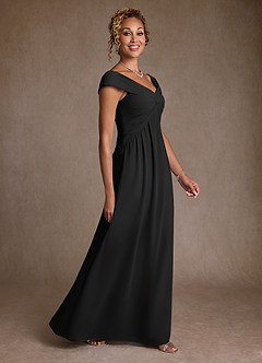 Azazie Myrtle vestidos de madre de la novia Vestido de Negro de Gasa de Corte en A con Plisado image3