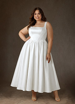 Azazie Verina Wedding Dresses Diamond White A-Line with Pockets Satin Dress image7
