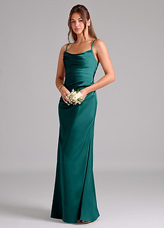 Azazie Lucille Bridesmaid Dresses Peacock Mermaid Strapless Stretch Satin Convertible Dress image3
