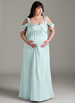 Azazie Rhea Maternity Bridesmaid Dresses A-Line Off-The-Shouler Pleated Stretch Satin Floor-Length Dress image8