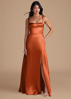 Azazie Hope Bridesmaid Dresses Burnt Orange A-Line with Pockets Metallic Satin Dress image5