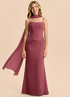 Azazie Sorrel Junior Merlot Mermaid Pleated Chiffon Dress image4