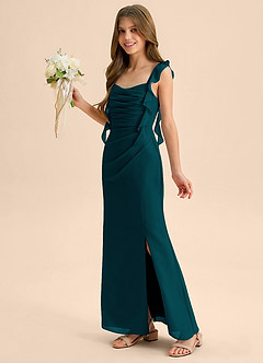 Azazie Jessamine Junior Pine Mermaid Sweetheart Neckline Chiffon Dress image6