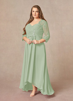 Azazie Devereaux Mother of the Bride Dresses Dusty Sage A-Line Lace Chiffon Dress image9