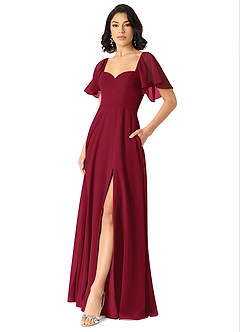 Azazie Chloe Bridesmaid Dresses Burgundy A-Line Sweetheart Neckline Chiffon Dress image5