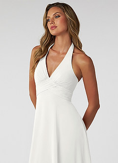 Azazie Tessie Vestidos de damas de honor Vestido de Blanco de Gasa de Corte en A con Cuello en V plisado image5