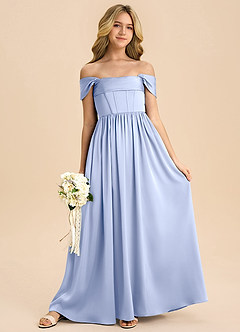 Azazie Hattie Junior Ice A-Line Pleated Stretch Satin Dress image3