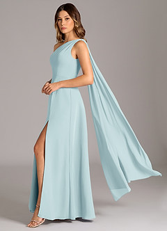 Azazie Tella Bridesmaid Dresses Sea Glass A-Line One Shoulder Chiffon Dress image1