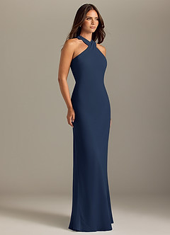 Azazie Doretta Bridesmaid Dresses Dark Navy Mermaid Pleated Chiffon Dress image3