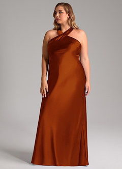 Azazie Doretta Bridesmaid Dresses Auburn Mermaid Bow Metallic Satin Dress image16