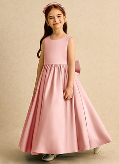 Azazie Nellia vestidos de niña de las flores Vestido de Rosetón de Satin Mate de Corte En A con Lazo image3