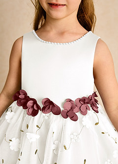 Azazie Starri Flower Girl Dresses Ivory Amethyst Ball-Gown Beaded Matte Satin Dress image8