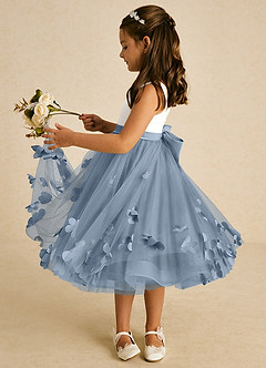 Azazie Sprout vestidos de niña de las flores Vestido de Azul Polvoriento de Tul de Corte En A con Lazo image4
