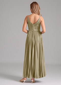 Azazie Raychelle Robes de demoiselle d'honneur Robe Trapèze en Satin extensible Plissée Vert Mousse image4