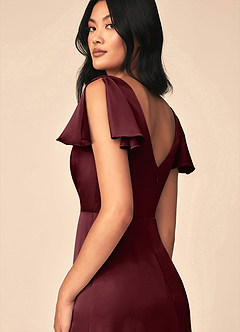 Azazie Soren Brudtärnklänningar Klänning av A-Line i Stretch Satin Plisserad Cabernet image5