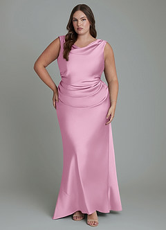Azazie Kieryn Robes de demoiselle d'honneur Robe Sirène en Satin extensible Plissé Rose Bonbon image7