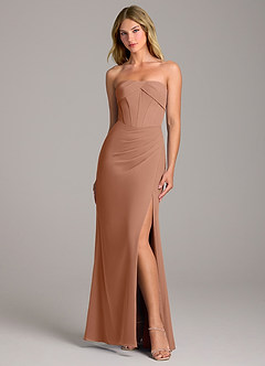 Azazie Chantel Jurken voor bruidsmeisjes Converteerbaar Jurk van Chiffon met Kolom Strapless Bronzeertint image1