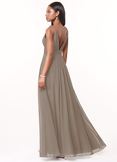 Azazie Maren Abiti da Damigella Abito A-Line in Chiffon Plissettato Taupe image4