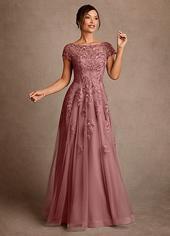 Azazie Jalinda vestidos de madre de la novia Vestido de Rosa Del Desierto de Gasa de Corte en A con Encaje image3