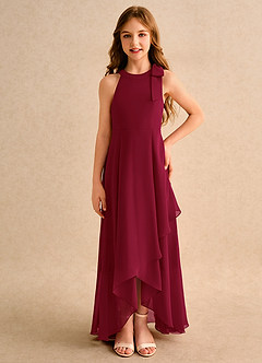 Azazie Boop Girls Formal 플라워 걸 드레스 A라인 보우 쉬폰 비대칭 드레스 image3