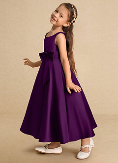 Azazie Lindy Flower Girl Dresses Grape A-Line Pleated Matte Satin Dress image8