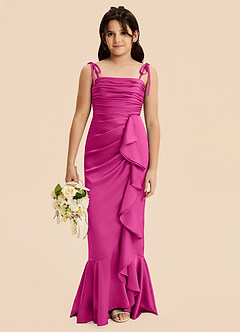 Azazie Ryan Junior Jurk van Stretch Satijn met Kolom Strik Fuchsia image1