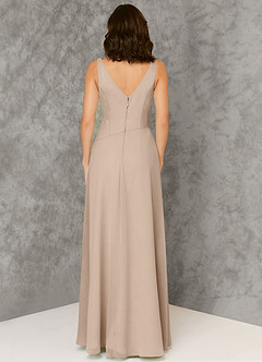 Azazie Kori Bridesmaid Dresses Taupe A-Line Pleated Chiffon Dress image2
