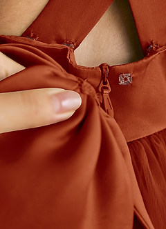 Azazie Peanut Flower Girl Dresses Paprika A-Line Strap Tulle Dress image6