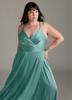 Azazie Davis Brudtärnklänningar Klänning av A-Line i Stretch Satin Plisserad Aqua image11