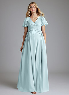 Azazie Verna Maternity Bridesmaid Dresses A-Line V-Neck Ruched Chiffon Floor-Length Dress image4