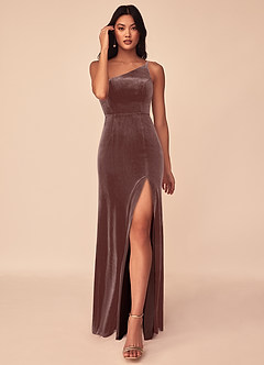 Azazie Kala Final Sale Espresso A-Line One Shoulder Velvet Dress image1