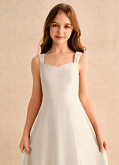 Azazie Makani Girls Formal Blumenmädchenkleider A-Linie Herzausschnitt Chiffon Kleid Alabaster Weiß image6