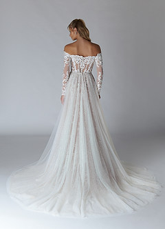 Azazie Solaris Wedding Dresses Diamond White Cocoa A-Line V-Neck Sequins Tulle Dress image2