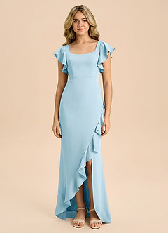 Azazie Demi Junior Sky Blue Mermaid Bow Stretch Satin Dress image3