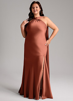 Azazie Kinsley Bridesmaid Dresses Clay Mermaid Side Slit Stretch Satin Dress image11