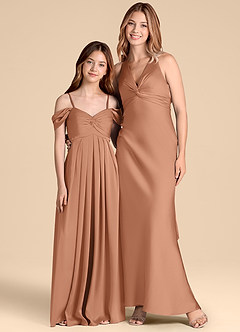 Azazie Kaitlynn Junior Vestido de Bronceador de Satén Elástico de Corte en A con Vestidos sin tirantes image3