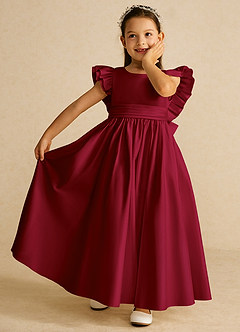 Azazie Piglette Flower Girl Dresses Burgundy A-Line Bow Matte Satin Dress image6