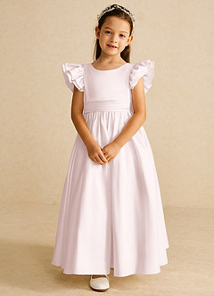 Azazie Piglette Robe Demoiselle D'honneur Fillette Robe Trapèze en Mat Satiné Nœud Rose Pâle image4