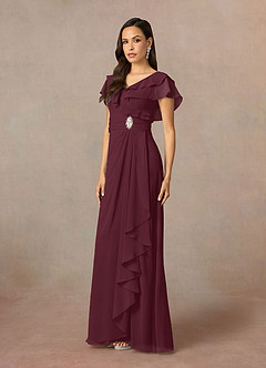 Azazie Snapdragon Kleider für die Brautmutter A-Linie V-Hals Gerüscht Chiffon Kleid Cabernetrot image2