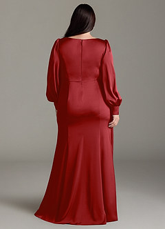 Azazie Raye Bridesmaid Dresses Pomegranate Mermaid Long Sleeve Stretch Satin Dress image8