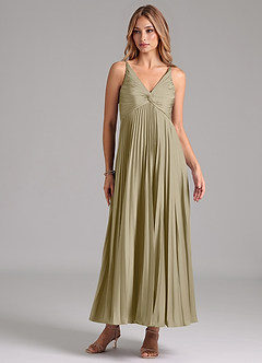 Azazie Raychelle Robes de demoiselle d'honneur Robe Trapèze en Satin extensible Plissée Vert Mousse image1