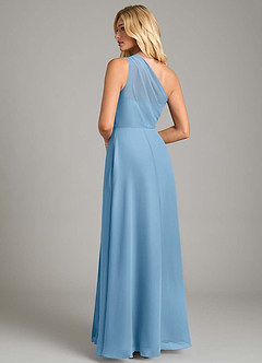 Azazie Phaedra Bridesmaid Dresses Steel Blue A-Line One Shoulder Chiffon Dress image2