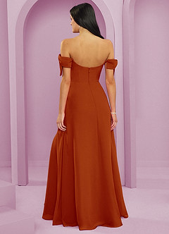 Barbie ♥ Azazie Robes de demoiselle d'honneur Robe Trapèze Convertible en Mousseline de soie Épaule décolletée Paprika image2