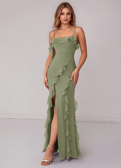 Azazie Malia Robes de demoiselle d'honneur Robe Fourreau en Mousseline de soie Rayé Pistache image4