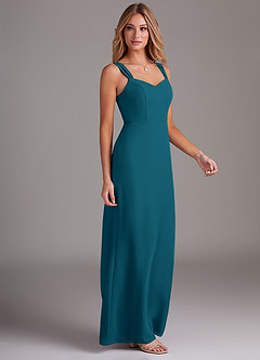 Azazie Denice Bridesmaid Dresses Ink Blue Sheath Pleated Chiffon Dress image5