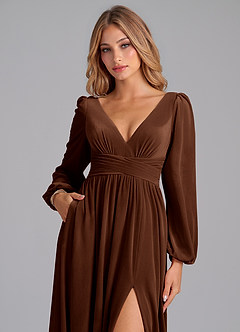 Azazie Norah Robes de demoiselle d'honneur Robe Trapèze en velours Manche longue Ombre image2