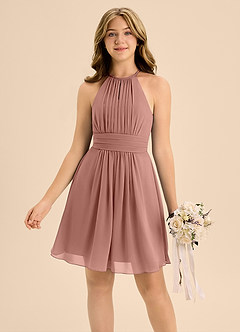 Azazie Bonnie Junior Cedar Rose A-Line Pleated Chiffon Dress image3